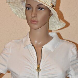 Michael Kors White Short-Sleeve Polo shirt with gold zipper and logo US M